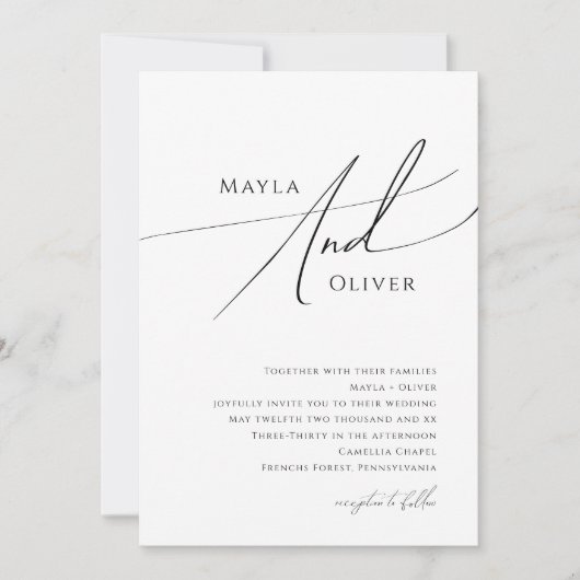 Invitation Mariage de script minimaliste Whimsical (Devant)