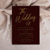 Invitation Mariage de script moderne Burgundy & Gold