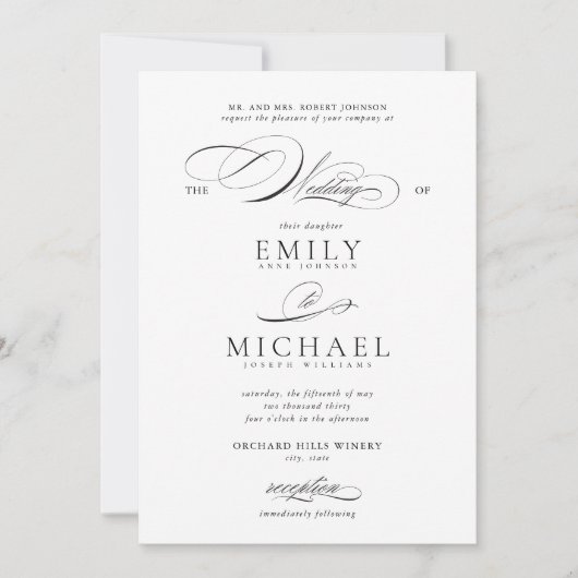 Invitation Mariage de script moderne classique élégant (Devant)