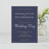 Invitation Mariage de script moderne élégant de minuit bleu (Debout devant)