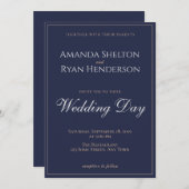 Invitation Mariage de script moderne élégant de minuit bleu (Devant / Derrière)