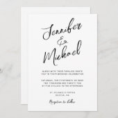 Invitation Mariage de script moderne en noir blanc (Devant / Derrière)