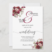 Invitation Mariage de script moderne floral de Bourgogne (Devant)