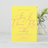 Invitation Mariage de script moderne Gras brillant rose jaune (Debout devant)