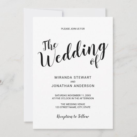 Invitation Mariage de script moderne minimaliste (Devant)