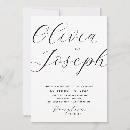 Invitation Mariage de script moderne minimaliste. Nettoyer le (Devant)