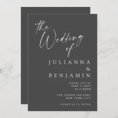 Invitation Mariage de script moderne minimaliste noir élégant (Devant / Derrière)