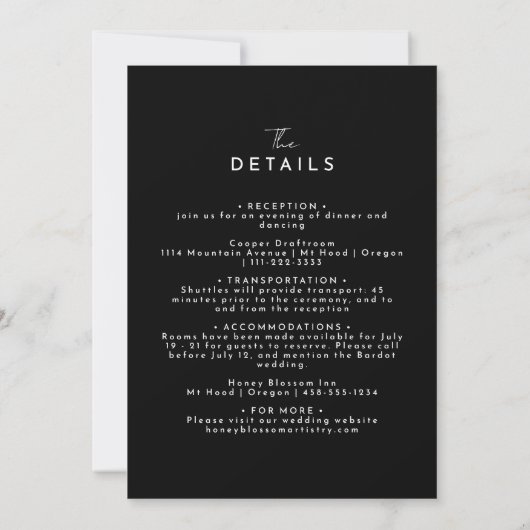 Invitation Mariage de script moderne noir All In One Détails (Dos)