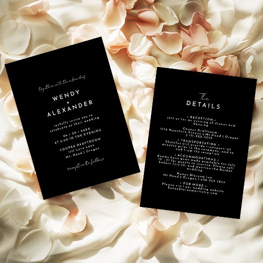 Invitation Mariage de script moderne noir All In One Détails 