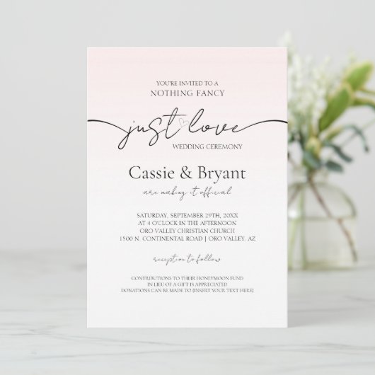 Invitation Mariage de script moderne romantique noir et rose (Debout devant)