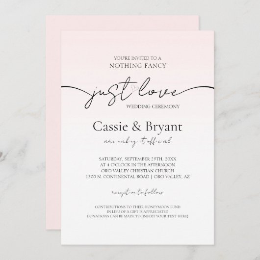Invitation Mariage de script moderne romantique noir et rose (Devant / Derrière)