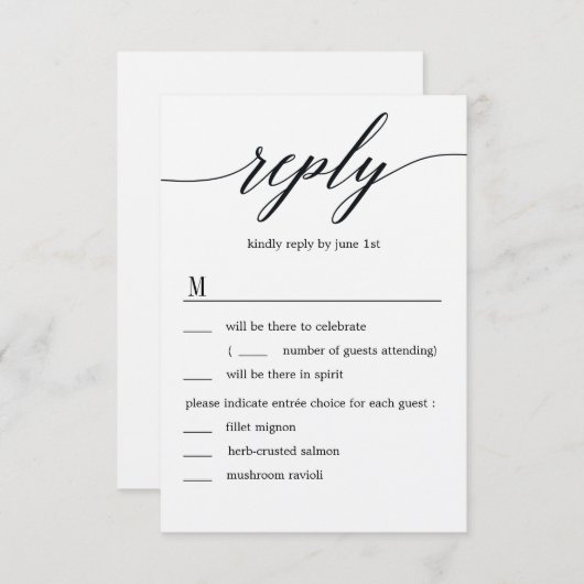 Invitation Mariage de script moderne RSVP avec options de men (Devant / Derrière)