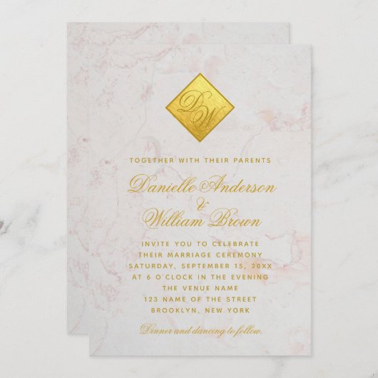 Invitation Mariage de script Monogram Faux Gold Foil (Devant / Derrière)
