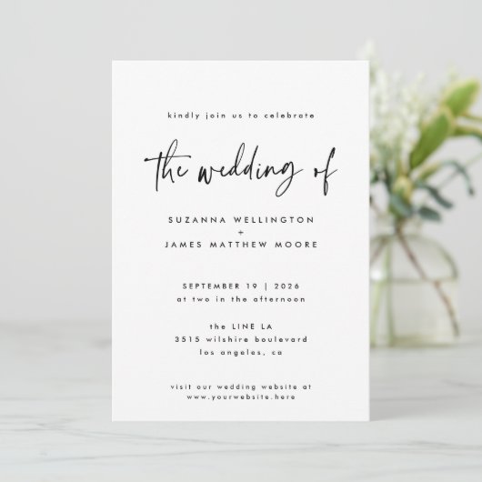 Invitation Mariage de script noir blanc minimal manuscrit (Debout devant)