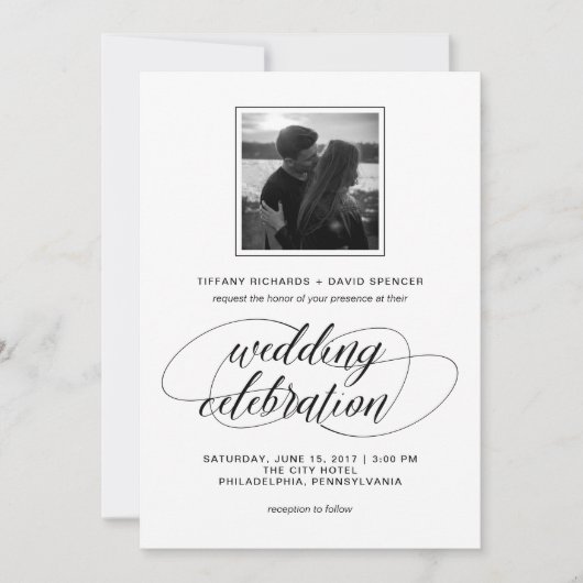 Invitation Mariage de script noir et blanc (Devant)