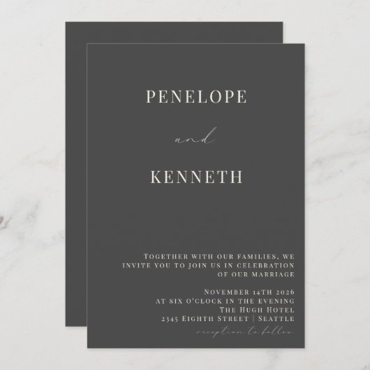 Invitation Mariage de script noir et blanc classique (Devant / Derrière)