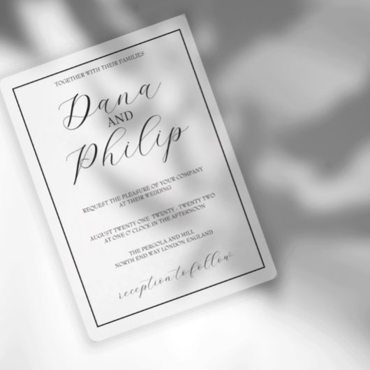 Invitation Mariage de script noir et blanc minimal