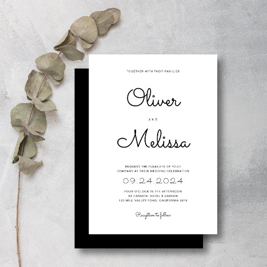 Invitation Mariage de script noir et blanc minimaliste