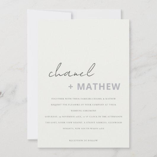 Invitation Mariage de script noir et blanc minimaliste modern (Devant)