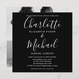 Invitation Mariage de script noir et blanc photo monochrome