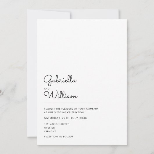 Invitation Mariage de script noir et blanc simple (Devant)