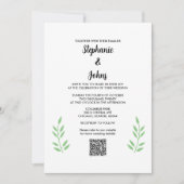 Invitation Mariage de script noir QR Code Sage Green Feuille (Devant)