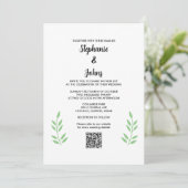 Invitation Mariage de script noir QR Code Sage Green Feuille (Debout devant)