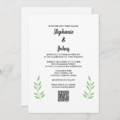 Invitation Mariage de script noir QR Code Sage Green Feuille (Devant / Derrière)