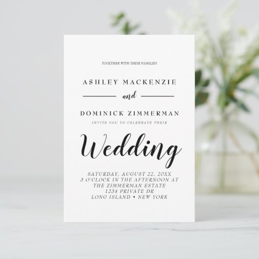 Invitation Mariage de script noir tout en un (Debout devant)