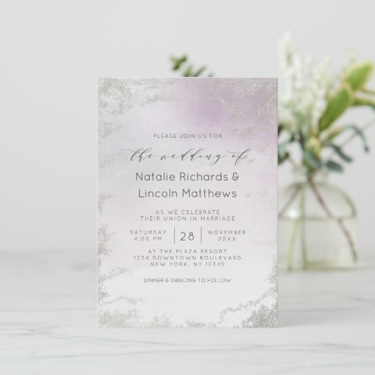 Invitation Mariage de script Ombre Light Purple Silver (Debout devant)