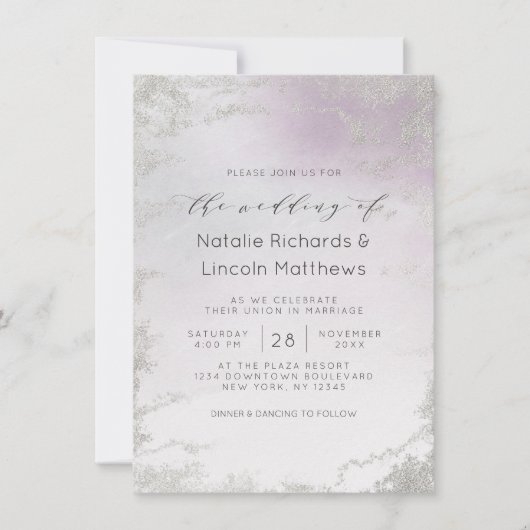Invitation Mariage de script Ombre Light Purple Silver (Devant)