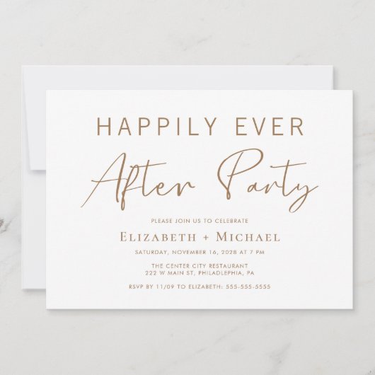 Invitation Mariage de script or chic après la fête (Devant)
