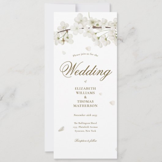 Invitation Mariage de script or en fleurs blanches florales (Devant)