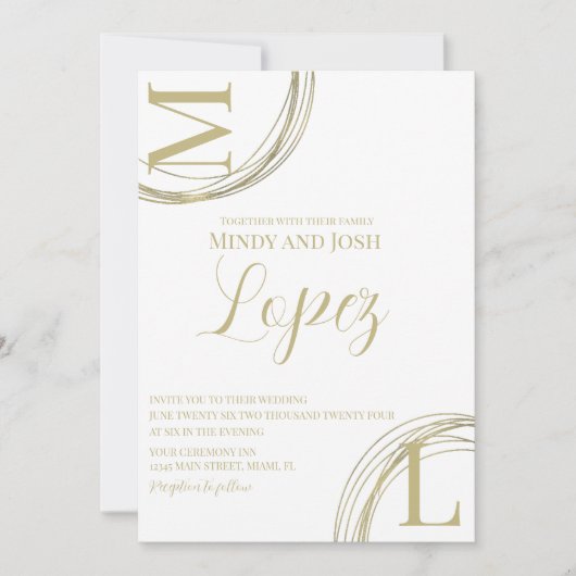 Invitation Mariage de script or Faux Abstrait Rings (Devant)