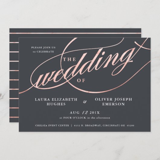 Invitation Mariage de script or Rose moderne simple (Devant / Derrière)