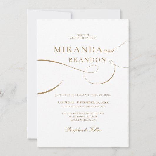 Invitation Mariage de script or simple et élégant (Devant)