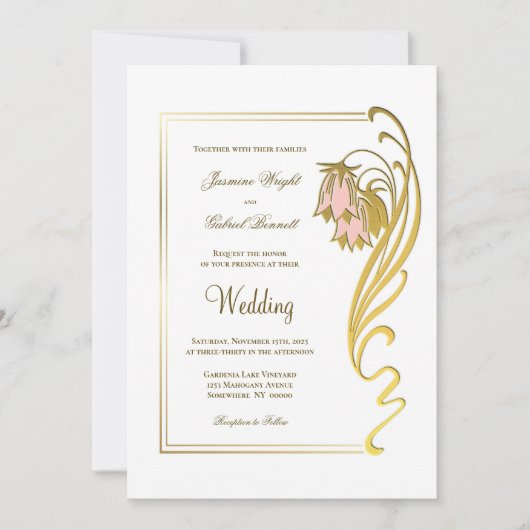 Invitation Mariage de script Ornate Gold Frame (Devant)