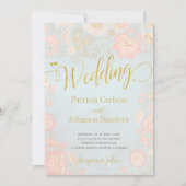 Invitation Mariage de script Peach Cream et Blue Spring Gold (Devant)