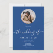 Invitation Mariage de script photo bleu simple et élégant (Devant)