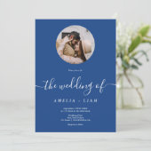 Invitation Mariage de script photo bleu simple et élégant (Debout devant)