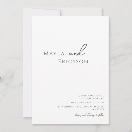 Invitation Mariage de script photo Décontracté minimaliste Wh (Devant)