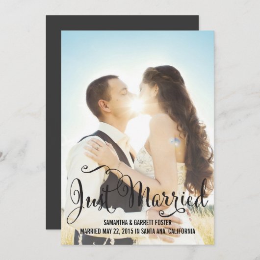 Invitation Mariage de script romantique - Noir (Devant / Derrière)