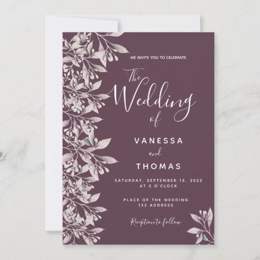 Invitation Mariage de script rose botanique de Cassis (Devant)