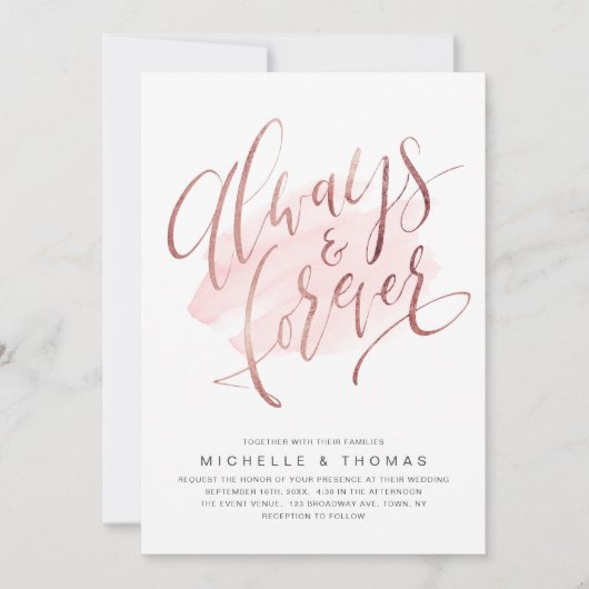 Invitation Mariage De Script rose Gold Blush Toujours Et Fore (Devant)
