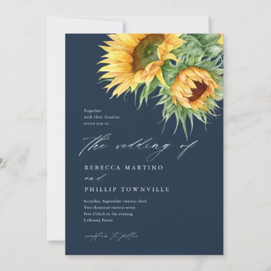 Invitation Mariage de script rustique de couleur de tournesol (Devant)
