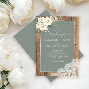 Invitation Mariage de script rustique en bois à la mode Sage