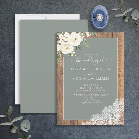 Invitation Mariage de script rustique en bois à la mode Sage