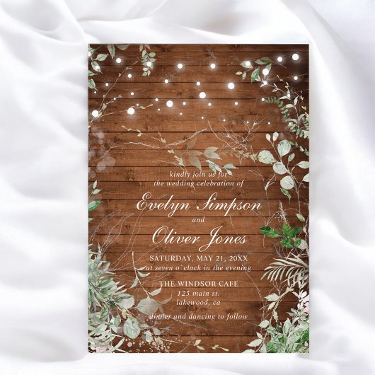 Invitation Mariage de script rustique en bois vert