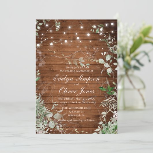Invitation Mariage de script rustique en bois vert (Debout devant)