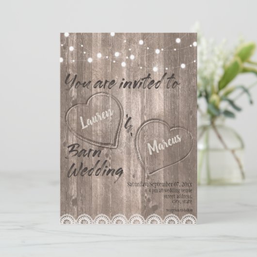 Invitation Mariage de script Rustique en dentelle de bois (Debout devant)
